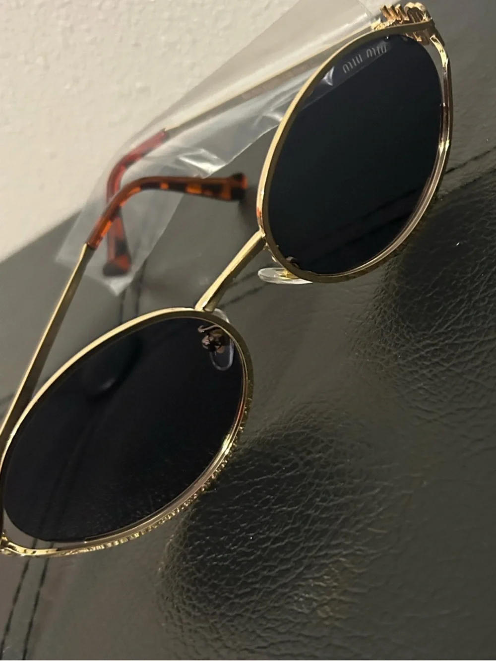 Miu Miu Gold Frame Brown Lens Round Sunglasses
